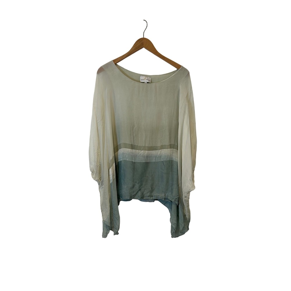 Belle France Poncho Blouse Womens Large Green Ombre Silk Blend Sheer Layered